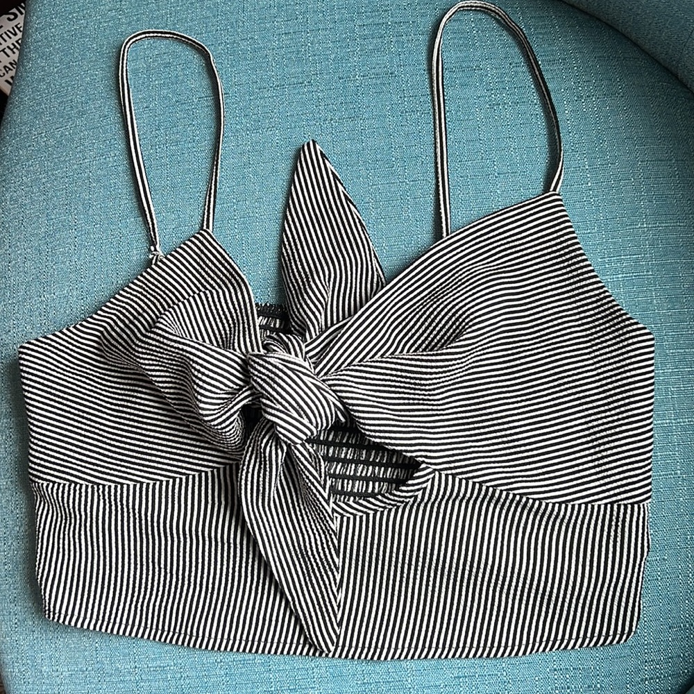 Striped Front Tie Crop Top